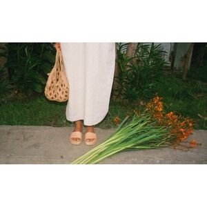 No.6 x Lauren Manoogian Tan Leather Wood Slide Clog Sandals Size 41